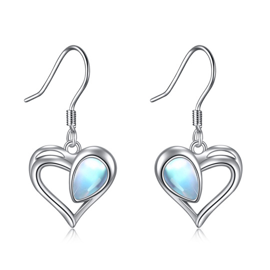 Pendientes de plata de ley con forma de corazón y piedra de luna