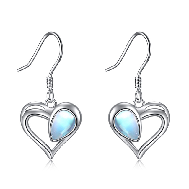 Sterling Silver Moonstone Heart Drop Hook Earrings-0