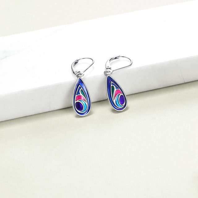 Sterling Silver Drop Shape Lever-back Earrings-3