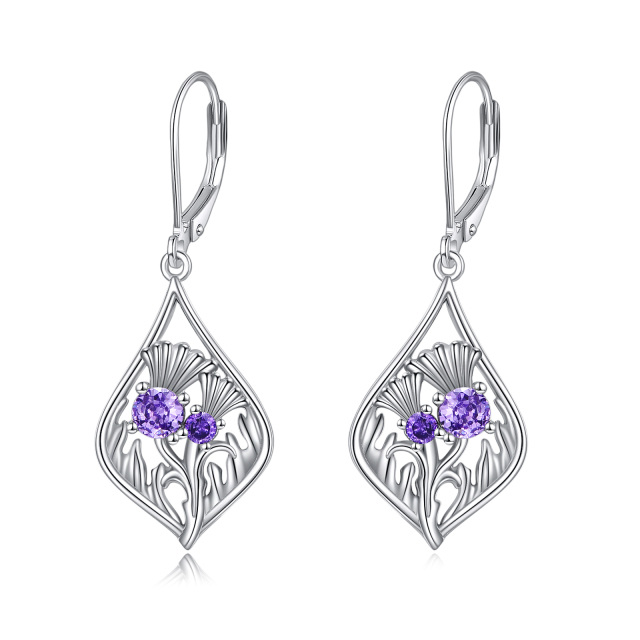 Sterling Silver Cubic Zirconia Wildflowers Lever-back Earrings-4