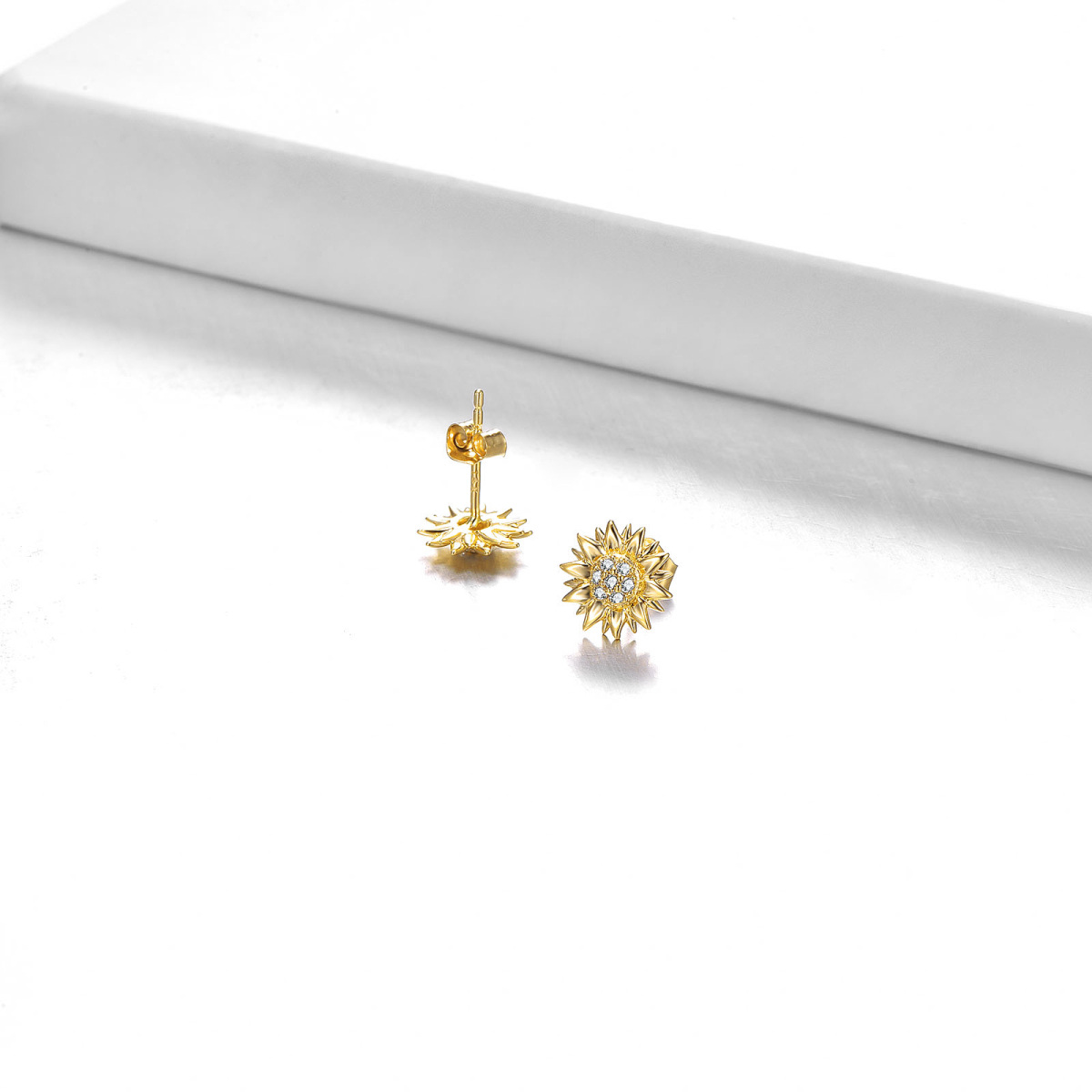 Boucles d'oreilles tournesol en or 14K à zircon cubique-3