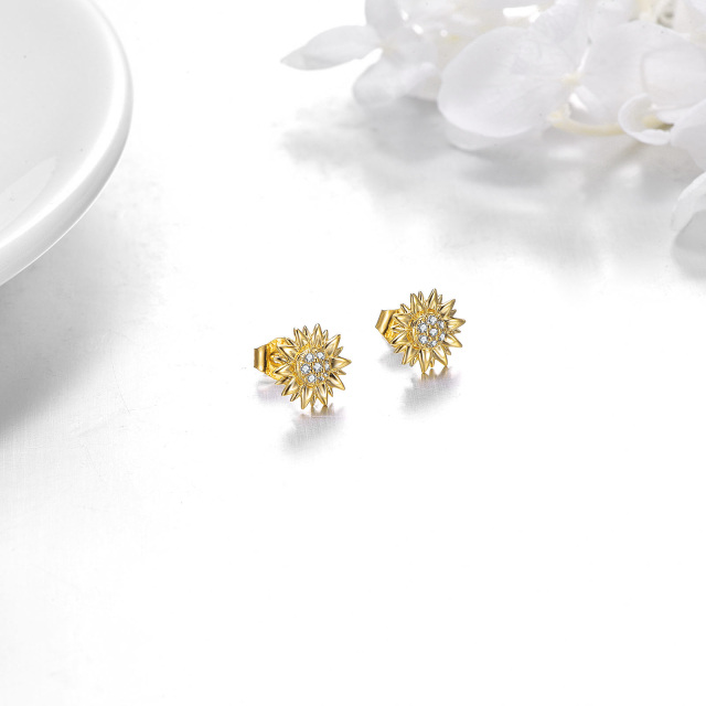 Boucles d'oreilles tournesol en or 14K à zircon cubique-4