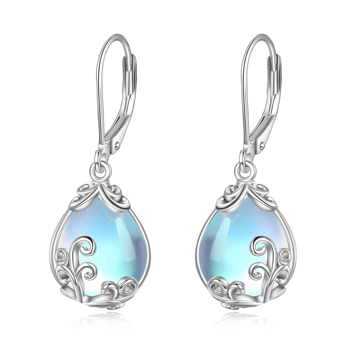 Boucles d'oreilles pendantes en argent sterling avec pierre de lune et filigrane-1