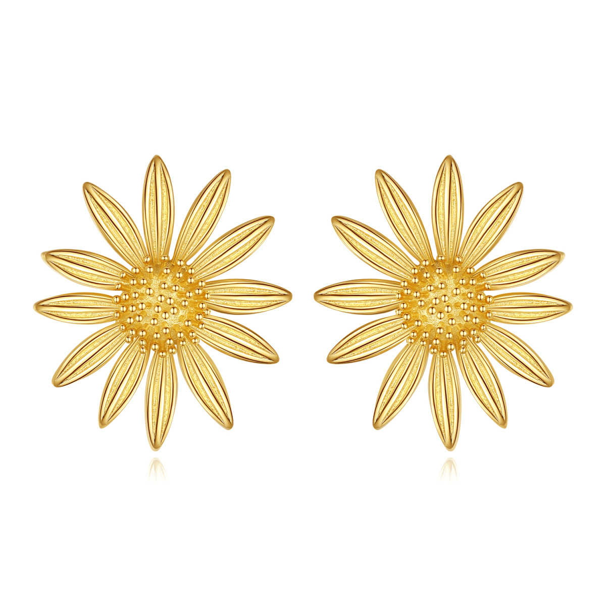 Sterling Silver with Yellow Gold Plated Sunflower Stud Earrings-1