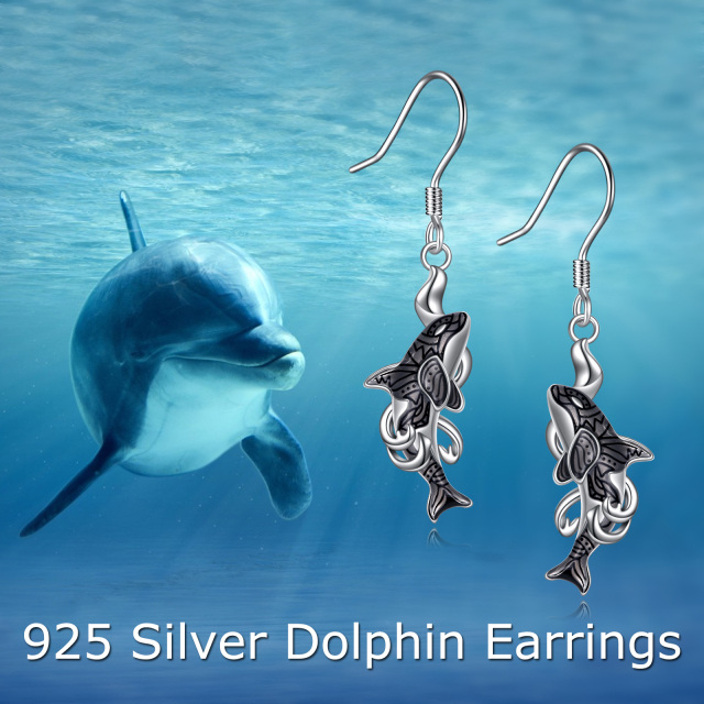 Sterling Silver Dolphin & Spray Drop Earrings-6