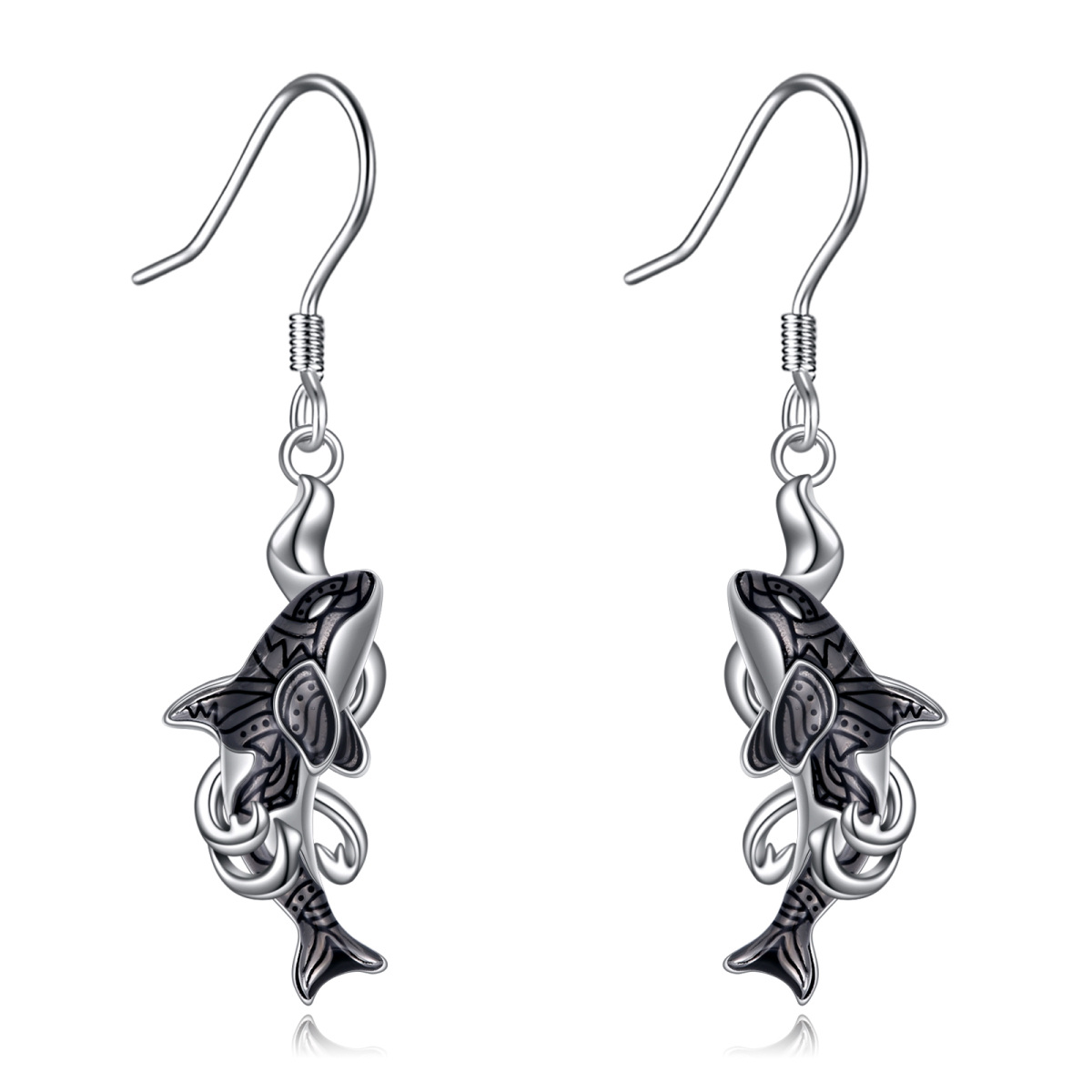 Sterling Silver Dolphin & Spray Drop Earrings-1