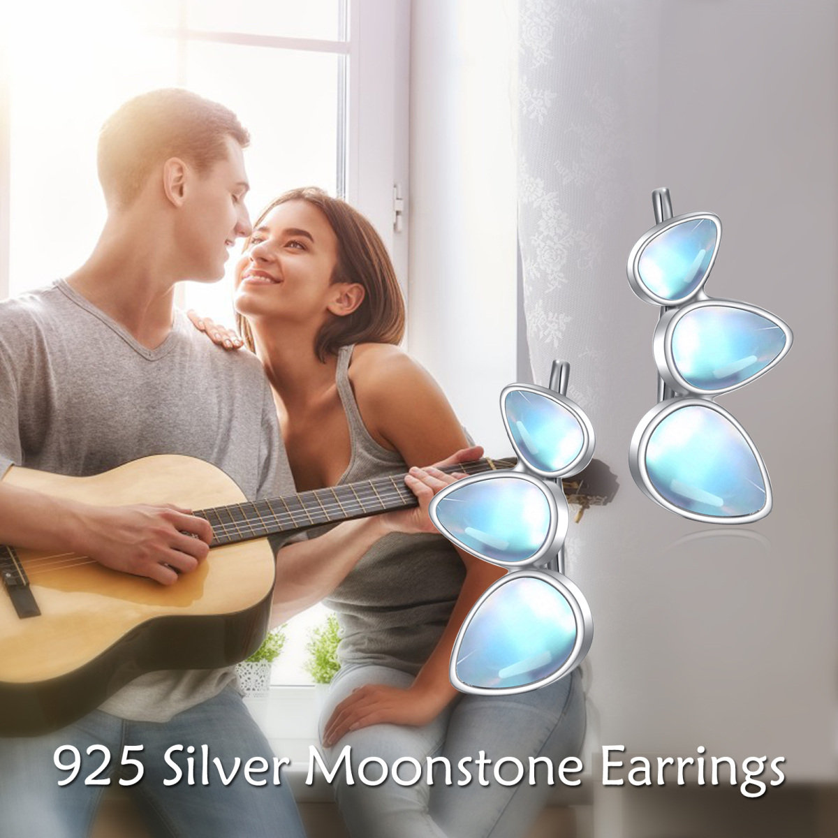 Boucles d'oreilles en argent sterling en forme de goutte de pierre de lune-6