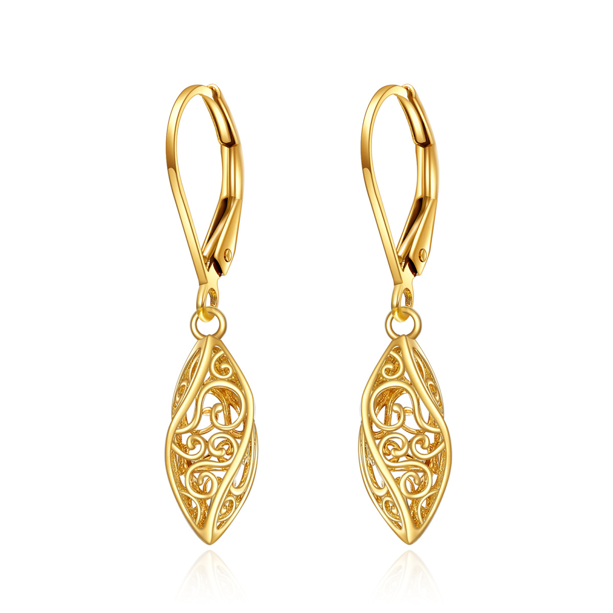 14K Gold Drop Shape Lever-back Earrings-1