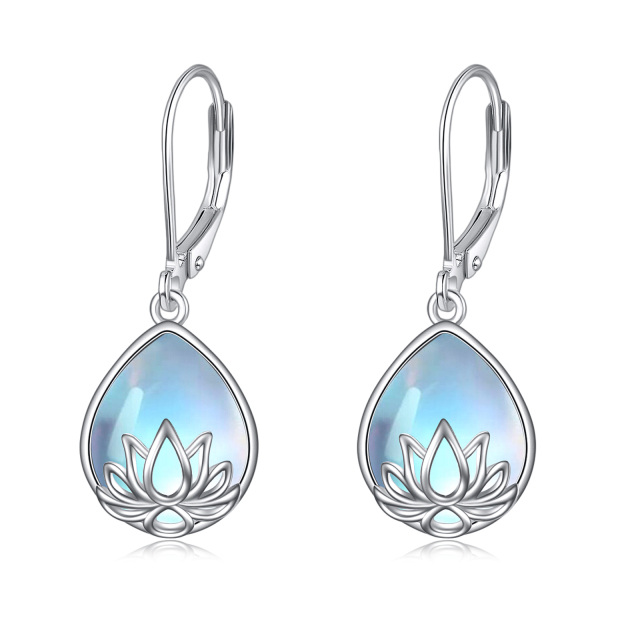 Sterling Silver Moonstone Lotus Leverback Earring Yoga Jewelry for Women-0