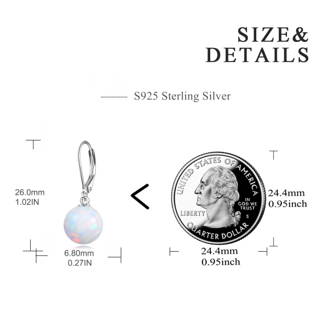 Sterling Silver Opal Round Drop Earrings-3