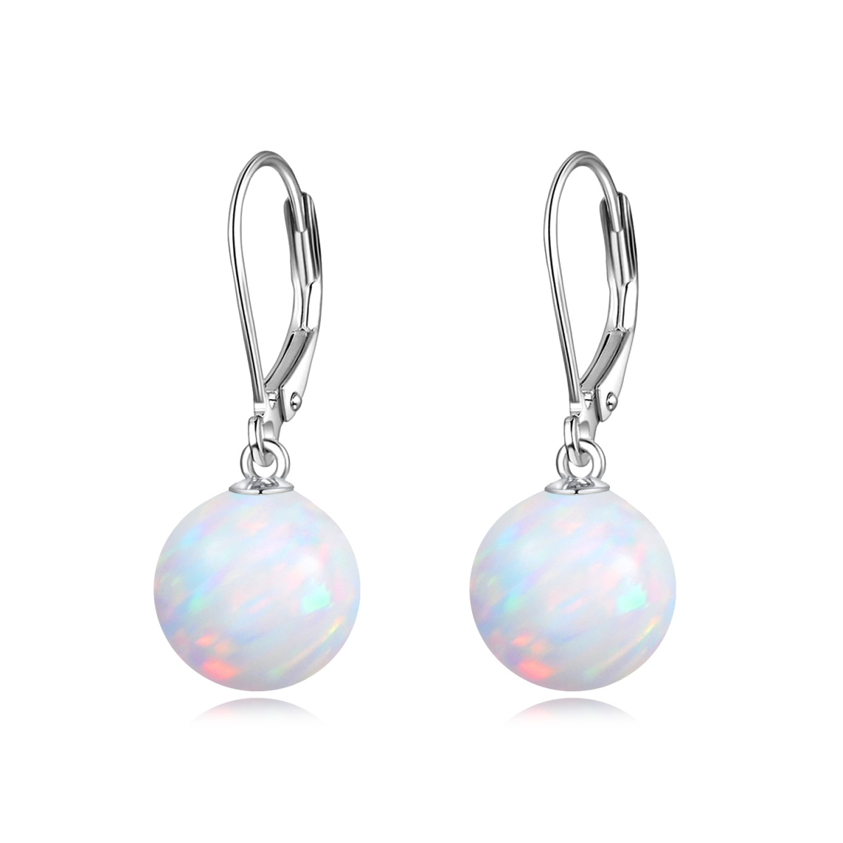 Sterling Silver Opal Round Drop Earrings-1