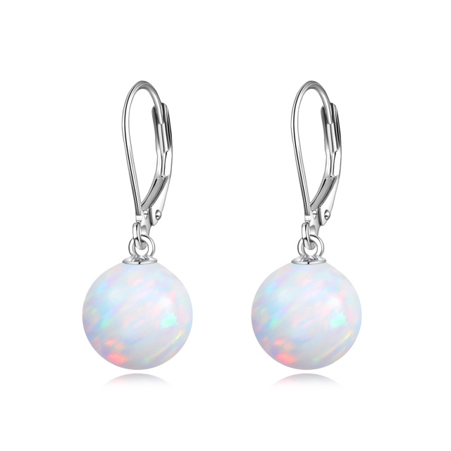 Sterling Silver Opal Round Drop Earrings-0
