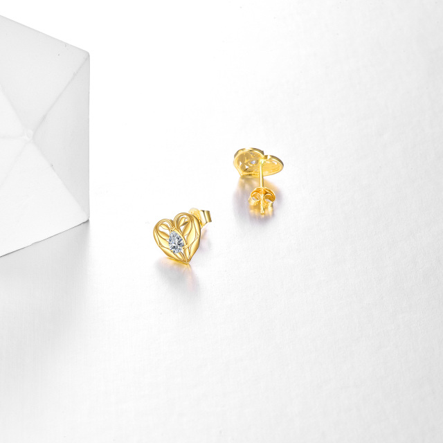 14K Gold Cubic Zirconia Heart Stud Earrings-3