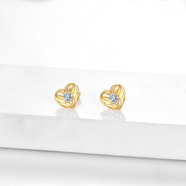 Boucles d'oreilles cœur en or 14K à zircon cubique-2