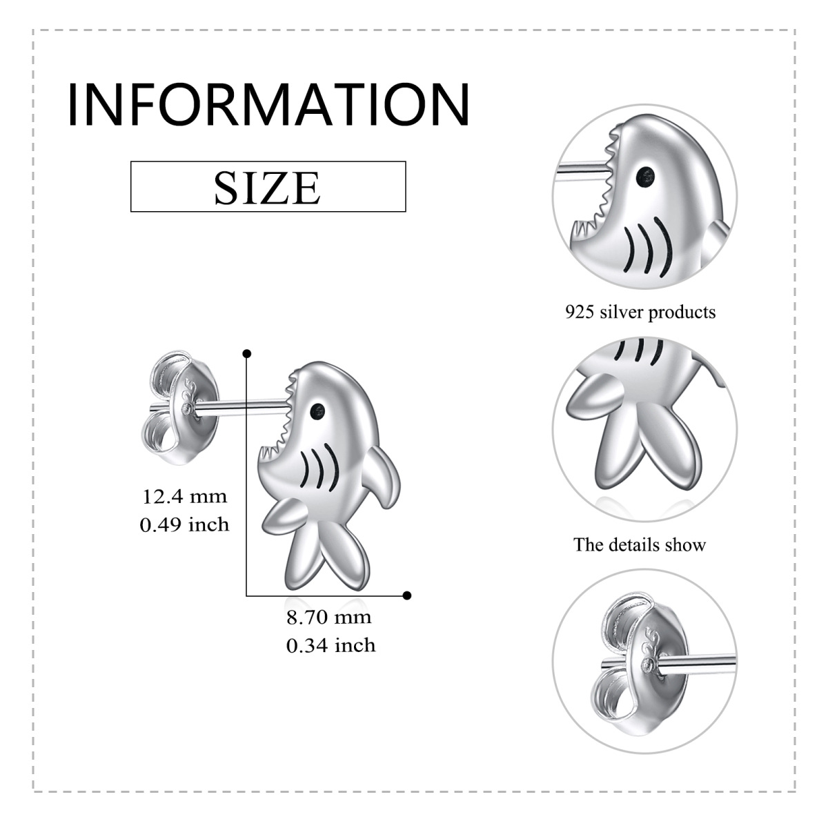 Sterling Silber Hai Ohrstecker-5