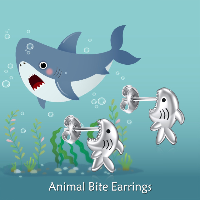 Sterling Silver Shark Bite Stud Earrings Jewelry Gifts for Women -5
