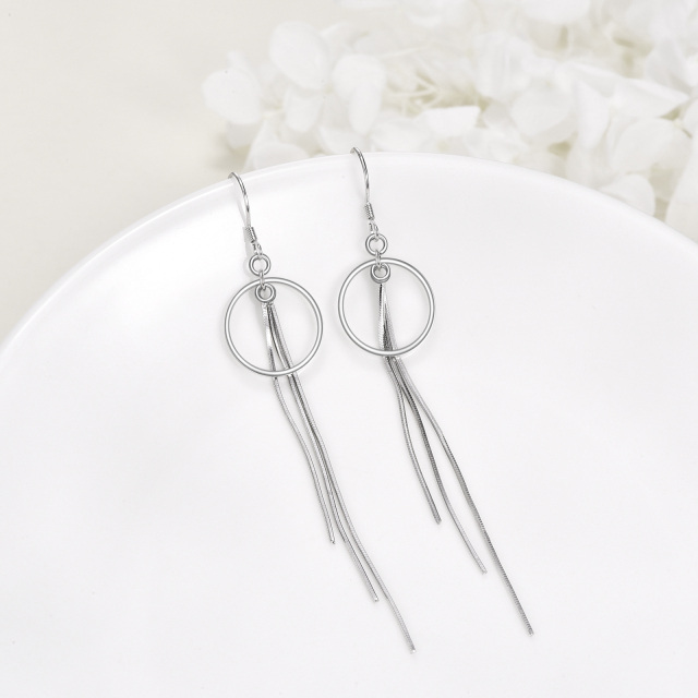 Sterling Silver Circle Dangle Hook Earrings Long Tassel Jewelry-2