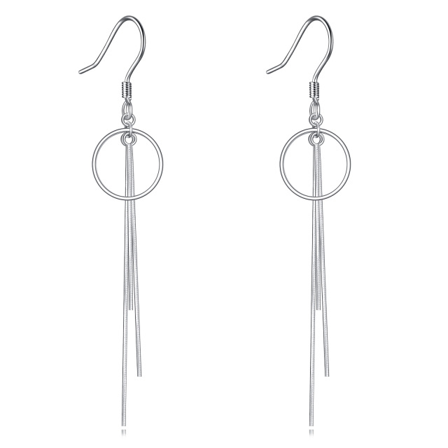 Sterling Silver Circle Dangle Hook Earrings Long Tassel Jewelry-0