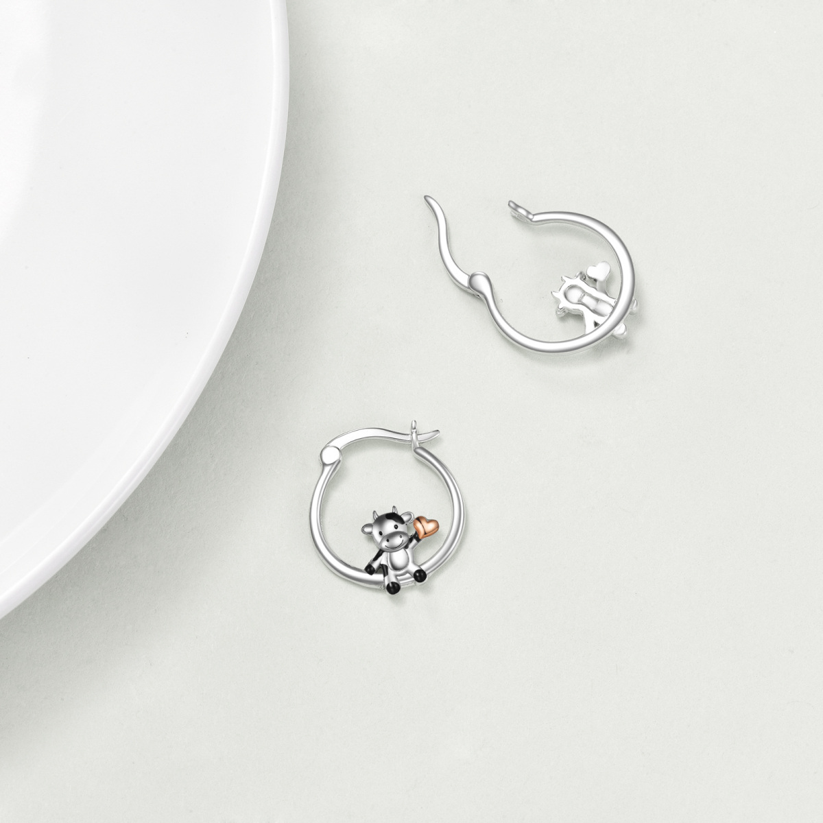 Boucles d'oreilles en argent sterling avec vache et cœur-3