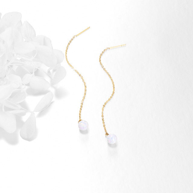 14K Gold Circular Shaped Opal Drop Earrings-2