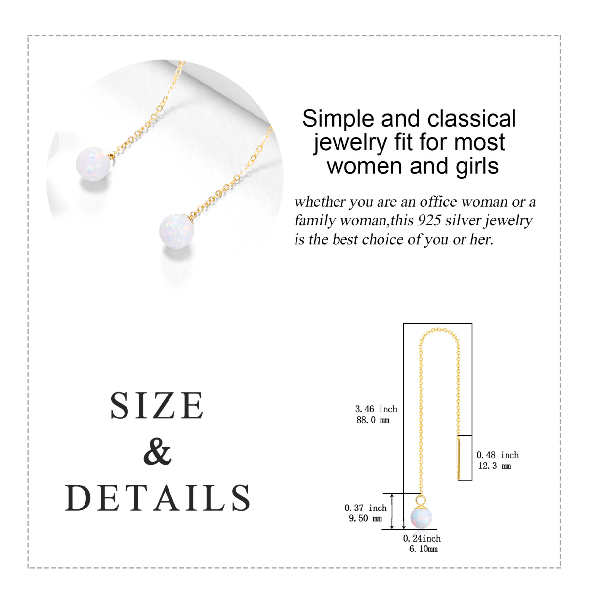 Boucles d'oreilles pendantes en or 14K avec opale de forme circulaire-6