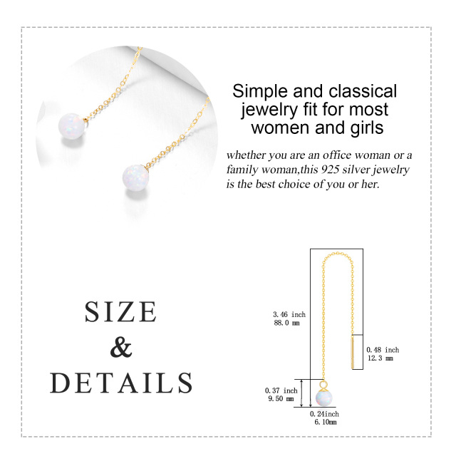 14K Gold Circular Shaped Opal Drop Earrings-6
