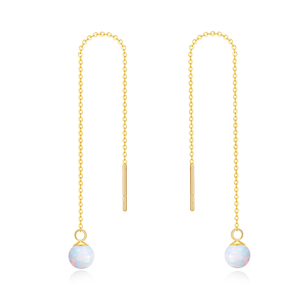 14K Gold Circular Shaped Opal Drop Earrings-1