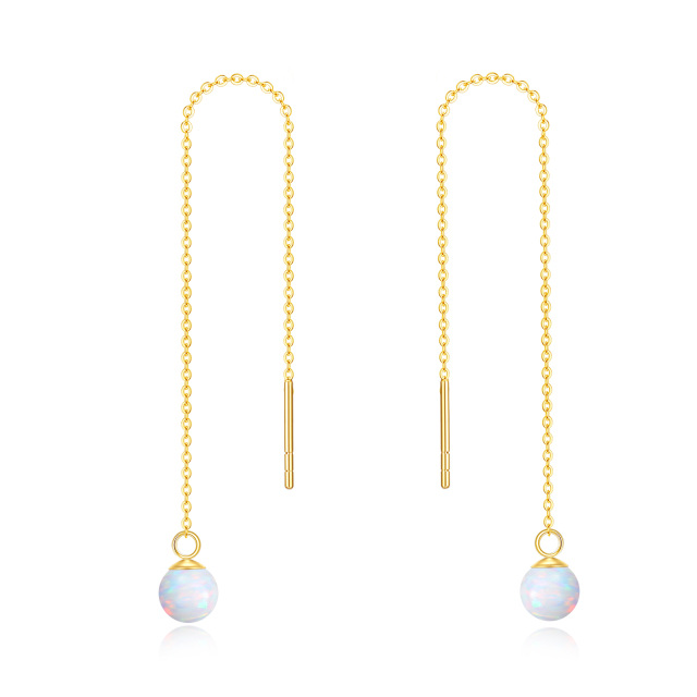 14K Gold Circular Shaped Opal Drop Earrings-0