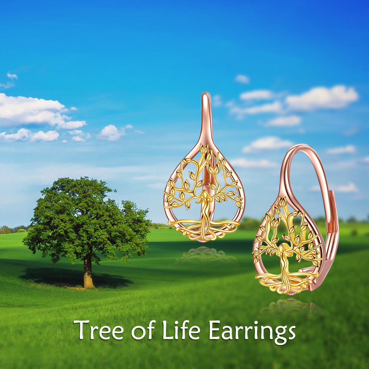 14K Gold & Rose Gold Tree Of Life Lever-back Earrings-6