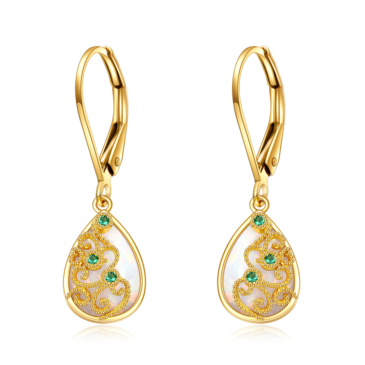 14K Gold Opal Drop Shape Drop Earrings-1
