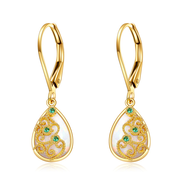14K Gold Opal Drop Shape Drop Earrings-0