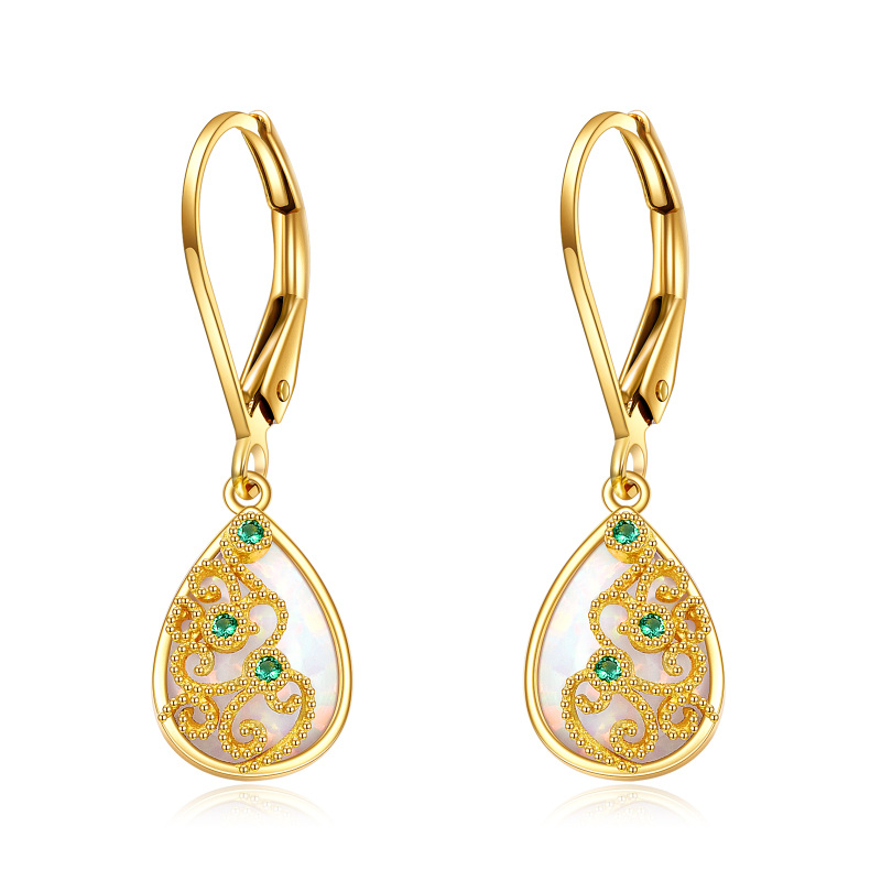 14K Gold Opal Drop Shape Drop Earrings