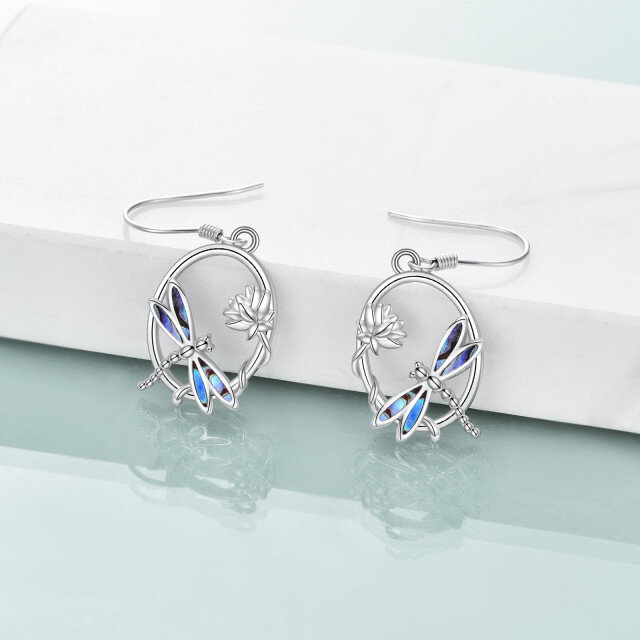 Sterling Silver Opal & Abalone Shellfish Dragonfly Drop Earrings-7