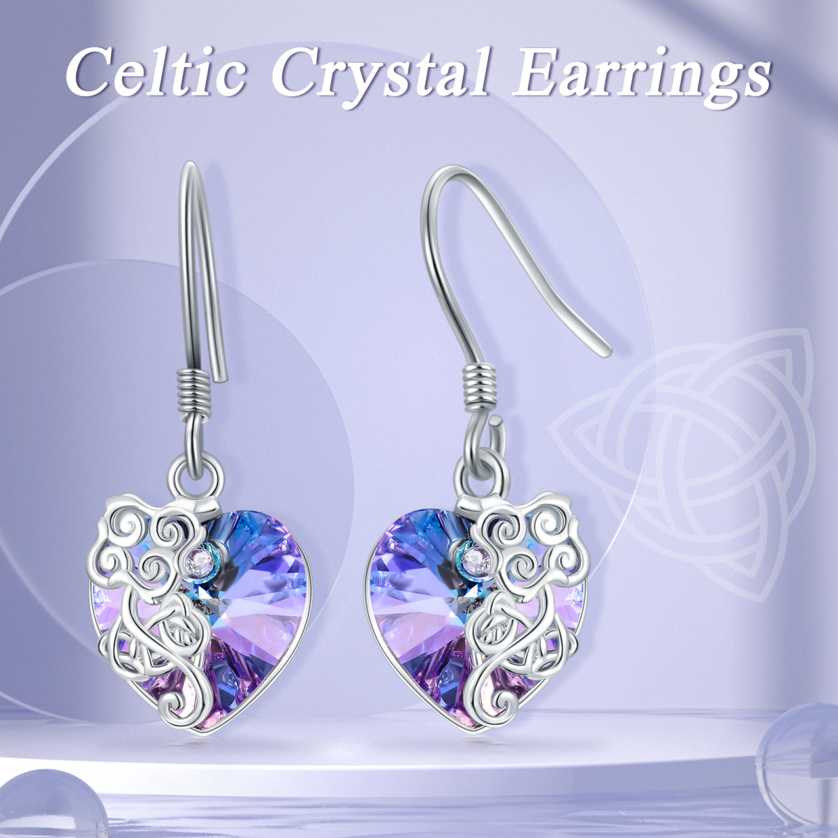 Sterling Silver Heart Shaped Crystal Celtic Knot & Heart Drop Earrings-6