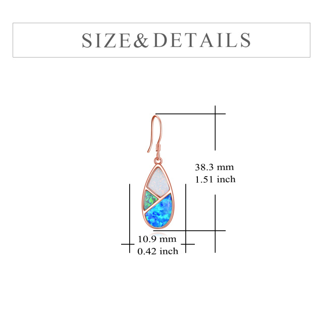 Sterling Silver with Rose Gold Plated Opal Drop Shape Drop Earrings-4