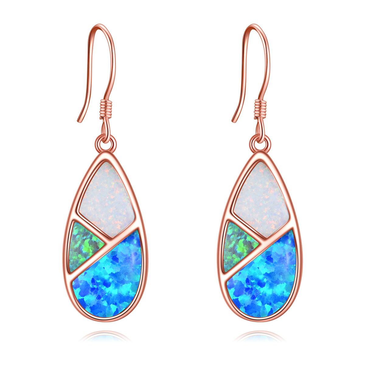 Sterling Silver with Rose Gold Plated Opal Drop Shape Drop Earrings-1