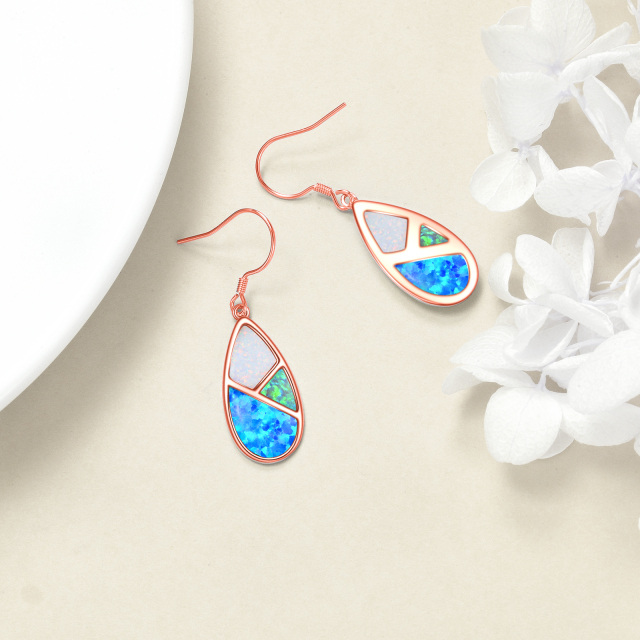 Sterling Silver with Rose Gold Plated Opal Drop Shape Drop Earrings-3