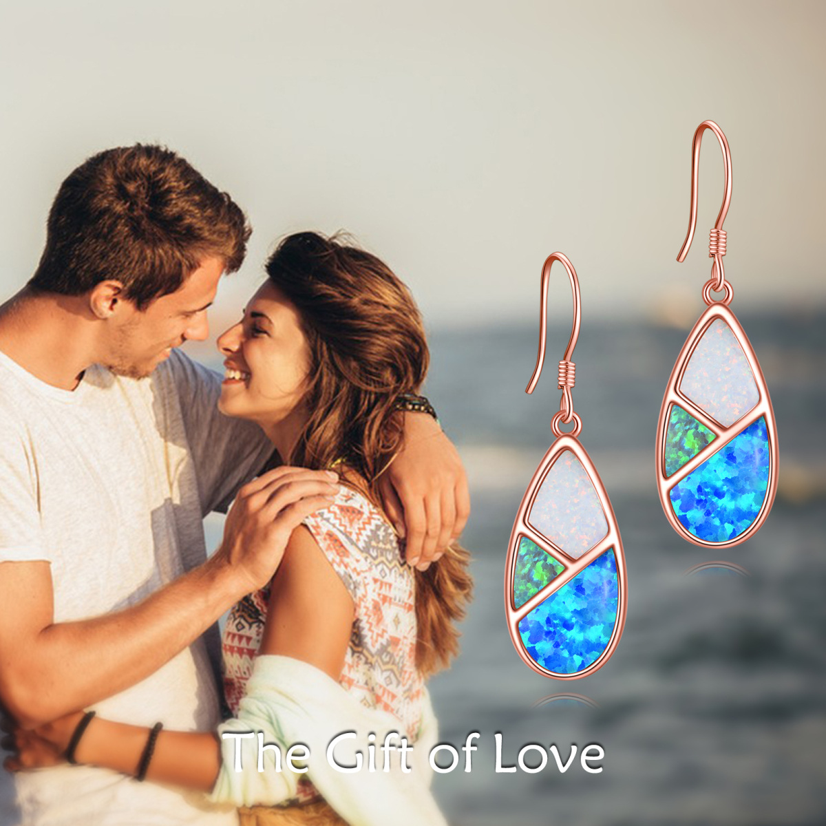 Sterling Silver with Rose Gold Plated Opal Drop Shape Drop Earrings-6