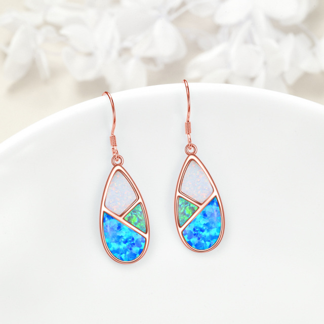 Sterling Silver with Rose Gold Plated Opal Drop Shape Drop Earrings-2