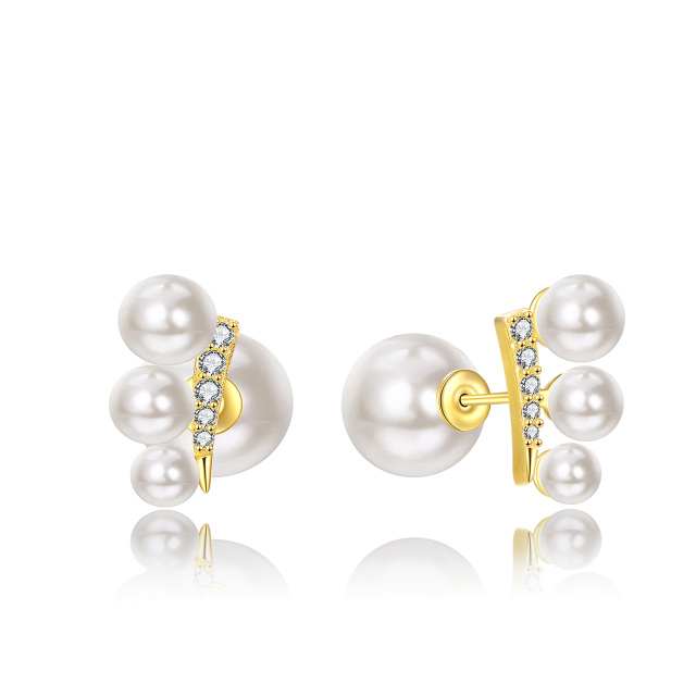 Sterling Silver with Yellow Gold Plated Pearl Jacket Earrings-1