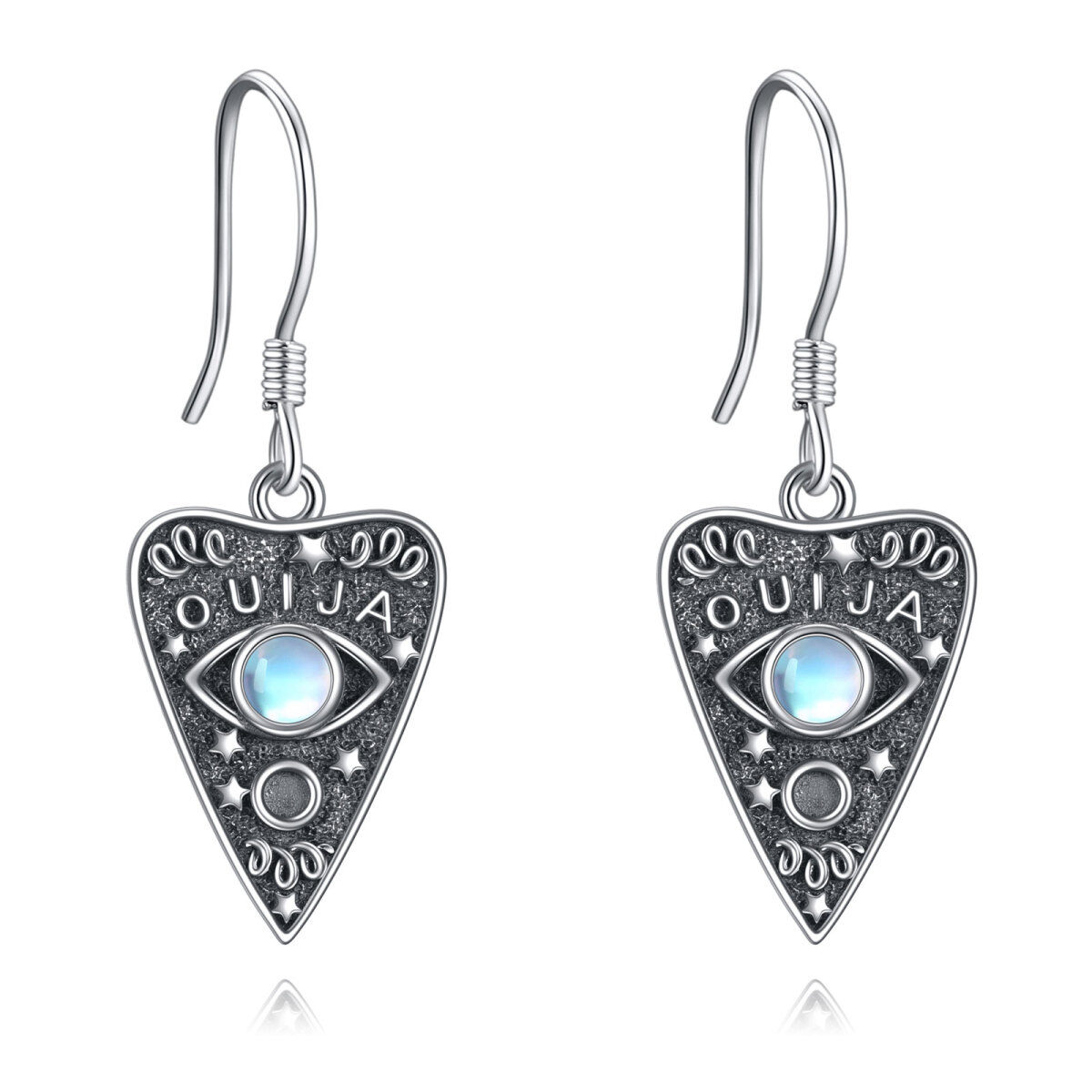 Sterling Silver Circular Shaped Moonstone Evil Eye Drop Earrings-1