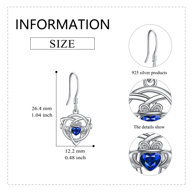 Pendientes de plata de ley en forma de corazón con nudo celta de cristal-4