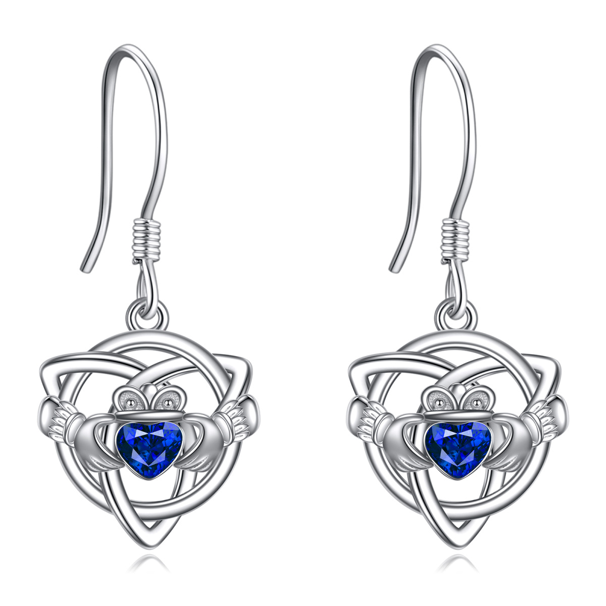 Boucles d'oreilles pendantes en argent sterling avec nœud celtique en forme de coeur et cr-1