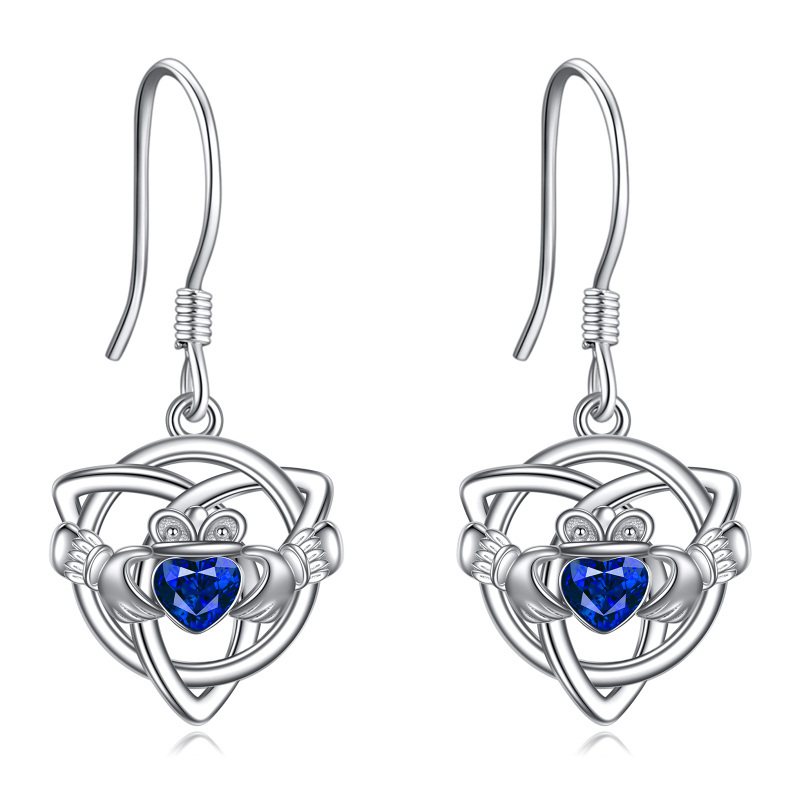 Boucles d'oreilles pendantes en argent sterling avec nœud celtique en forme de coeur et cr