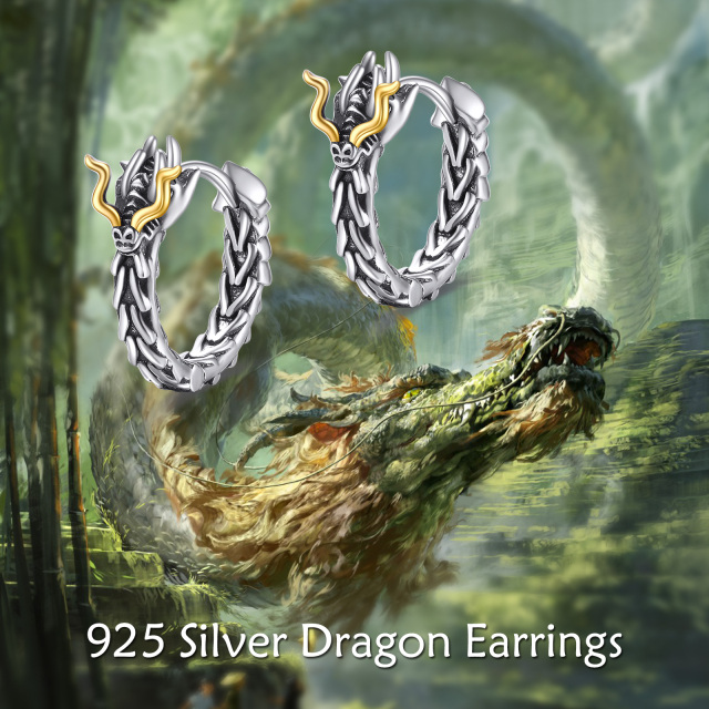 Sterling Silver Two-tone Dragon Hoop Earrings-6