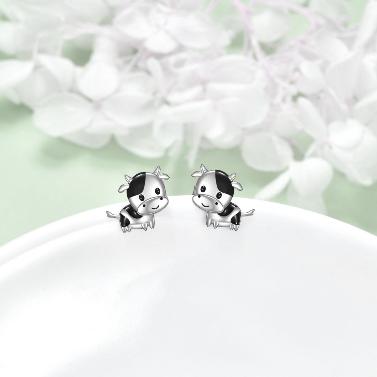 Sterling Silver Cow Stud Earrings-3