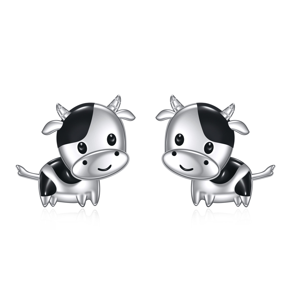 Sterling Silver Cow Stud Earrings-1