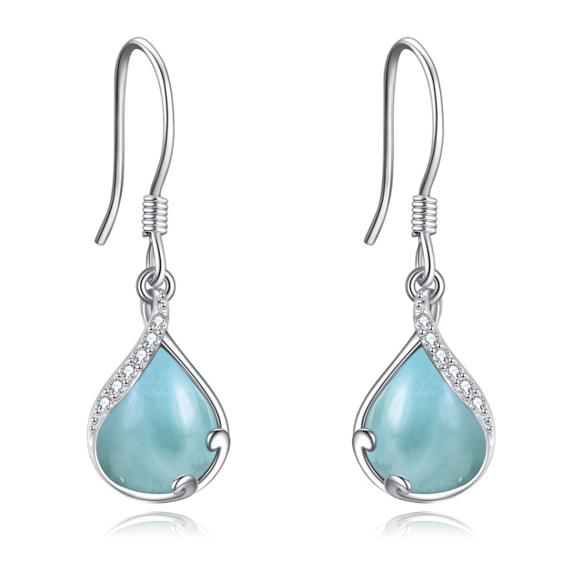 Sterling Silver Cubic Zirconia & Lalimar Stone Drop Shape Drop Earrings-3