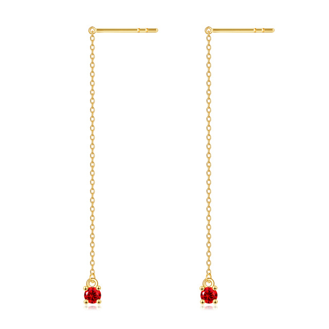 14K Gold Circular Shaped Cubic Zirconia Drop Earrings-1