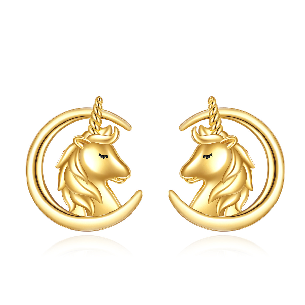 14K Gold Moon & Unicorn Stud Earrings-1